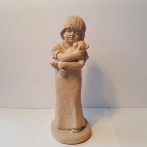 Vtg Austin Productions Sculpture 1975 Girl With Teddy Bear 13.5” Signed Preisach